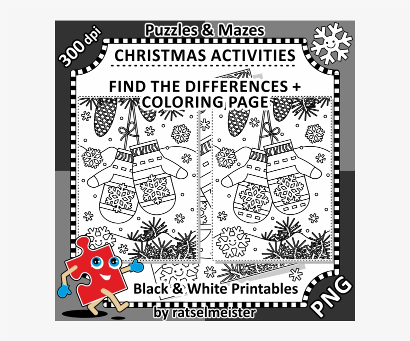 Santa's Mittens Find The Differences And Colouring - Christmas Printable Find The Differences Pages, transparent png