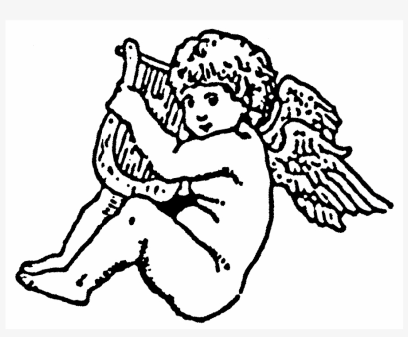 Cherub With Harp Rubber Stamp - Illustration, transparent png