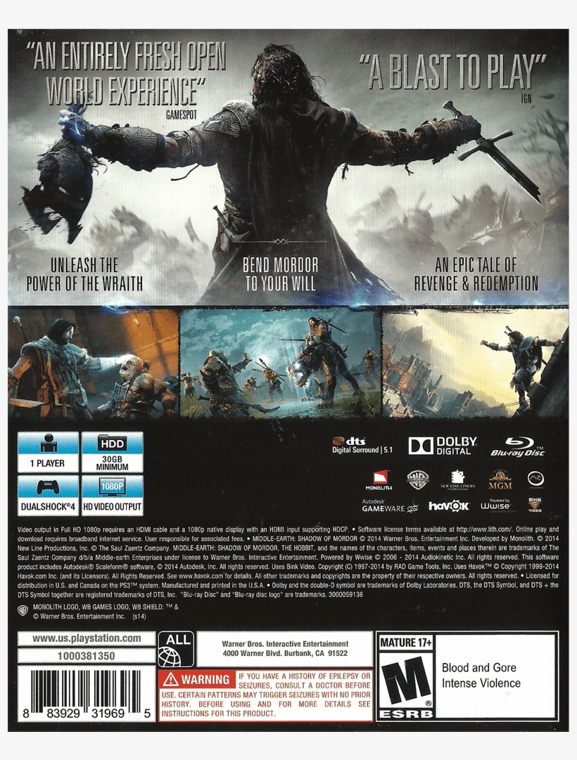 Shadow Of Mordor - Middle Earth Shadow Of Mordor Ps4 Disc, transparent png