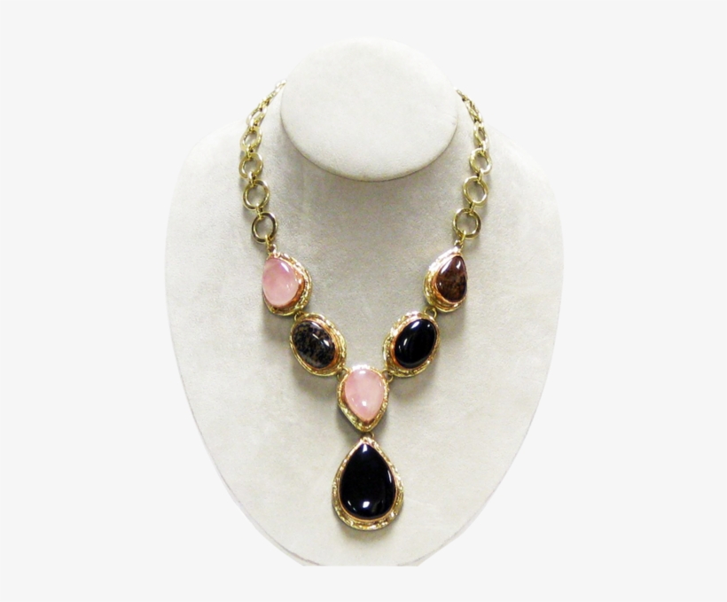 Rose Quartz, Brown Jasper And Black Onyx Necklace, transparent png