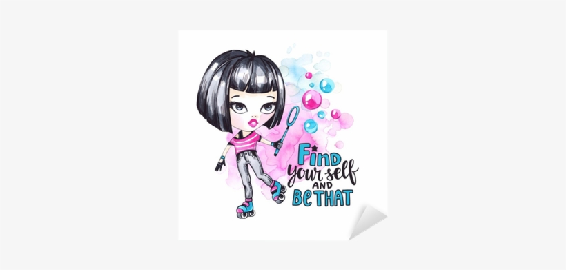 Watercolor Card Roller Girl With Bubbles - Watercolor Painting, transparent png