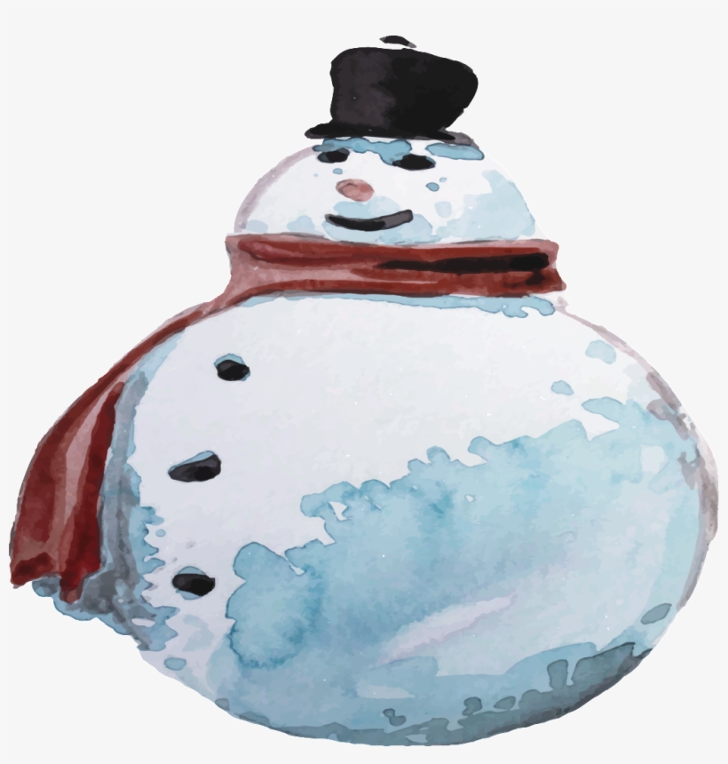 Hand Drawn Watercolor Chubby Snowman Transparent Cartoon - Watercolor Painting, transparent png