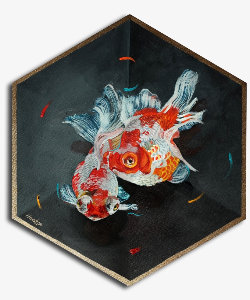 Twin Goldfish In A Box, Gold Lined - Goldfish Painting Box, transparent png