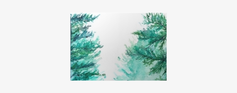 Watercolor Turquoise Winter Wood Forest Pine Landscape - Acuarela Bosque Pinos, transparent png