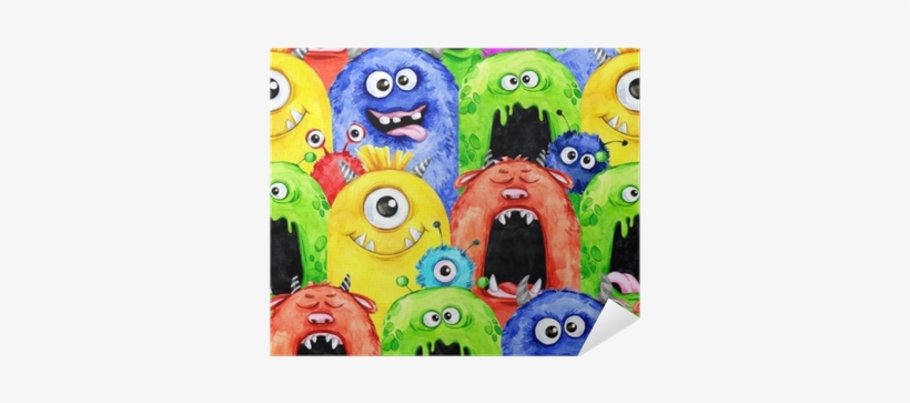 Watercolor Seamless Pattern With Funny Monster Heads - Party, transparent png