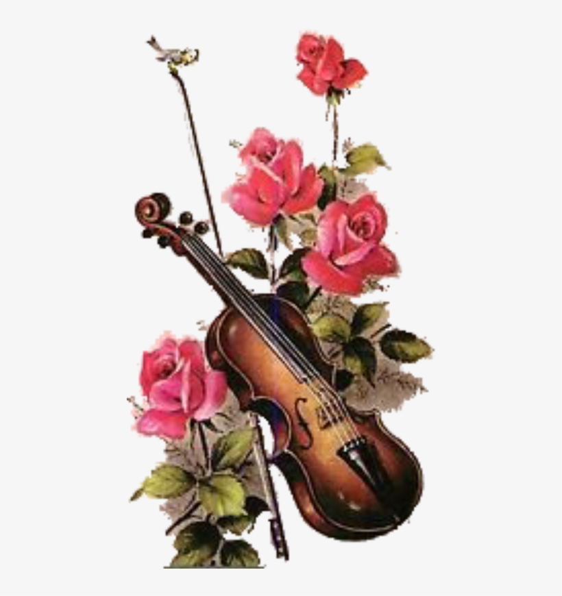 Free Digital Images Vintage - Violin With Roses Clipart, transparent png