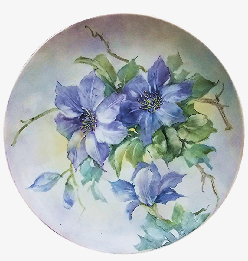 Stunning Bavaria 1900's Hand 'rhapsody Lavender Clemantis' - Painting, transparent png