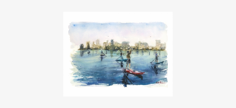 Paddle Boarders Watercolor Sketch - Painting, transparent png