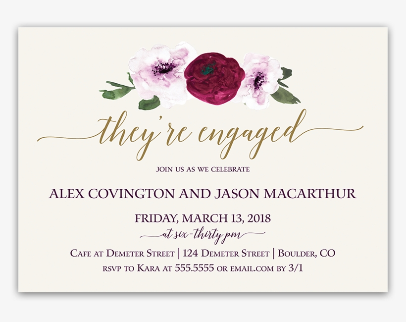 Floral Watercolor Marsala Gold Engagement Party Invites - Garden Roses, transparent png