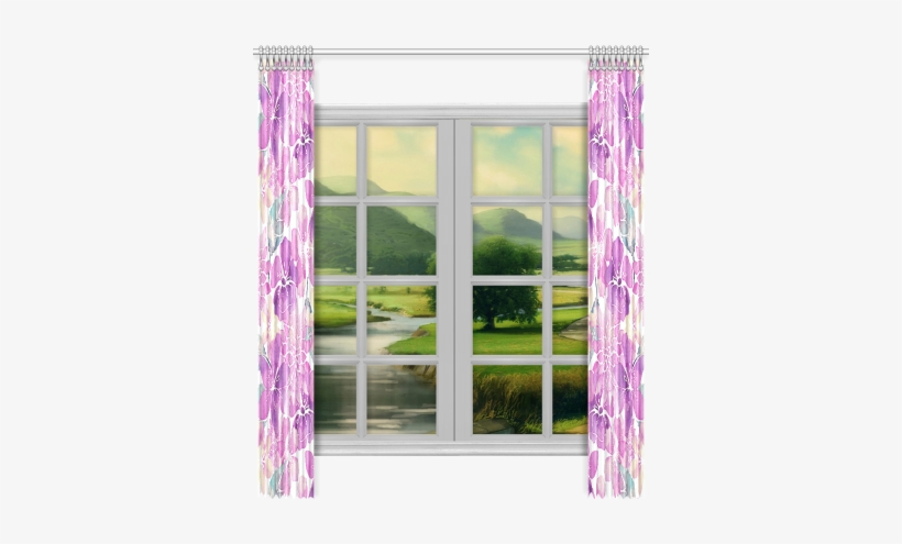 Watercolor Flower Pattern Window Curtain - Curtain, transparent png