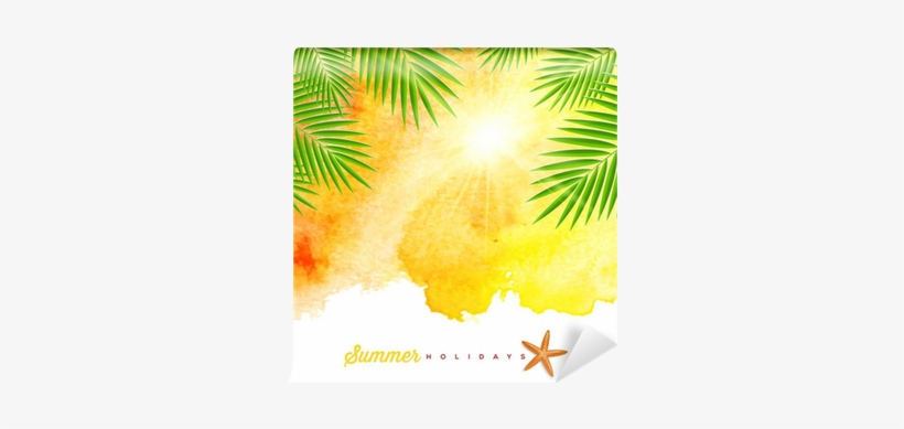 Tropical Summer Watercolor Background Wall Mural • - Palm Tree Watercolor Background, transparent png