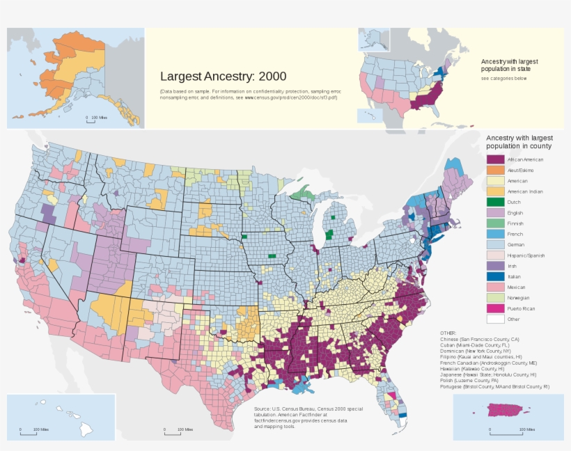 2000 Census Population Ancestry Map, With African-american - Immigration Map Of The United States, transparent png
