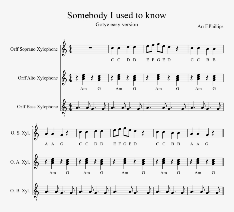 Easy, Short Version - Somebody That I Used To Know Xylophone Notes, transparent png