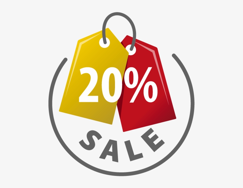 Yellow And Red Sale Tag With 20 Percent Discount Sign - Sales Promotion, transparent png