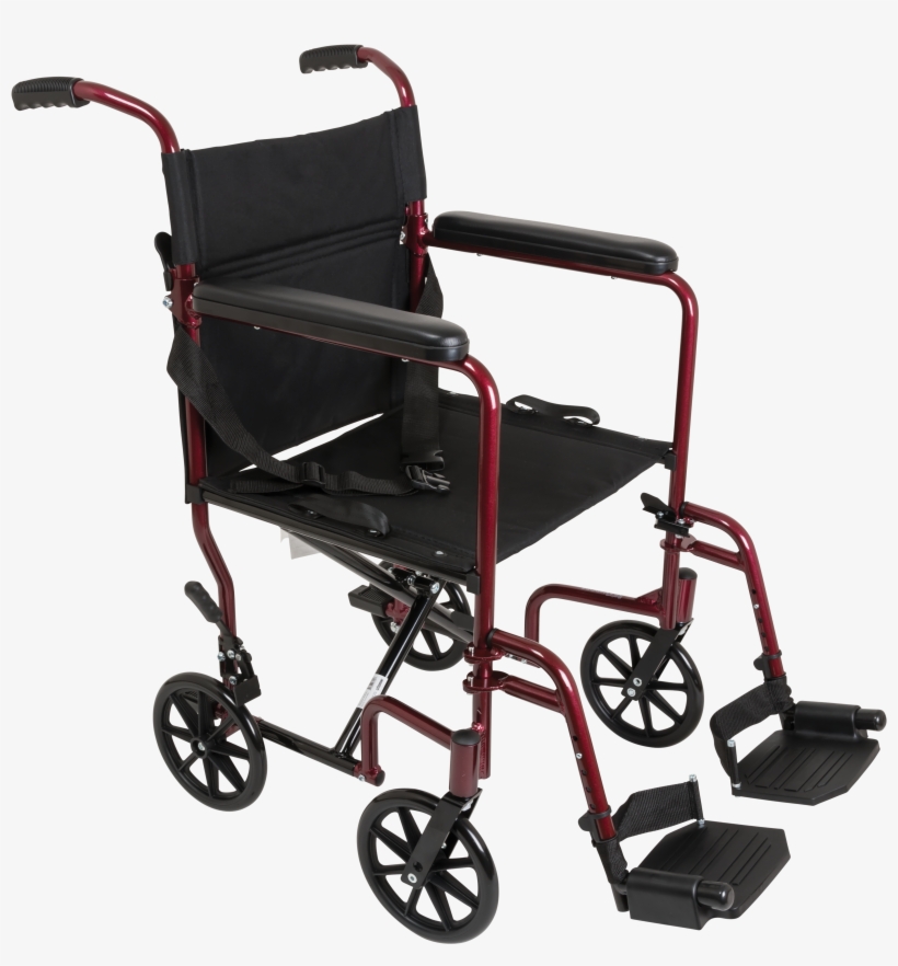 Probasics Burgundy Aluminum Transport Chair With Footrests - Probasics Aluminum Transport Chair With 12" Rear Wheels, transparent png