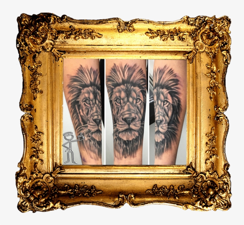 Realistic Black And Grey Lion Tattoo - Antique Picture Frame Square, transparent png