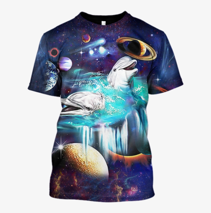 3d White Dolphin And Universe Full Print T Shirt - T-shirt, transparent png