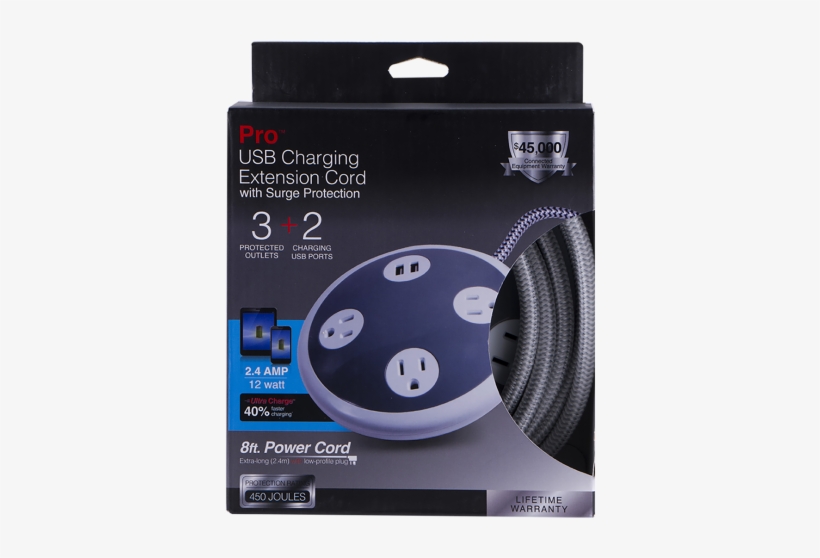 Pro Usb Charging Extension Cord With Surge Protection - Cable, transparent png