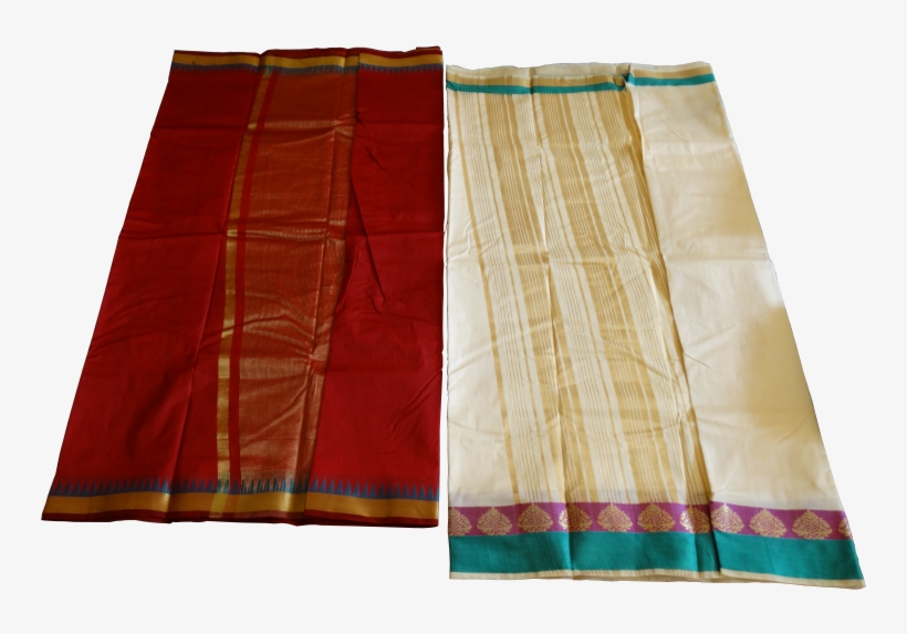 Raw Silk Saree With Contrast Blouse - Stole, transparent png