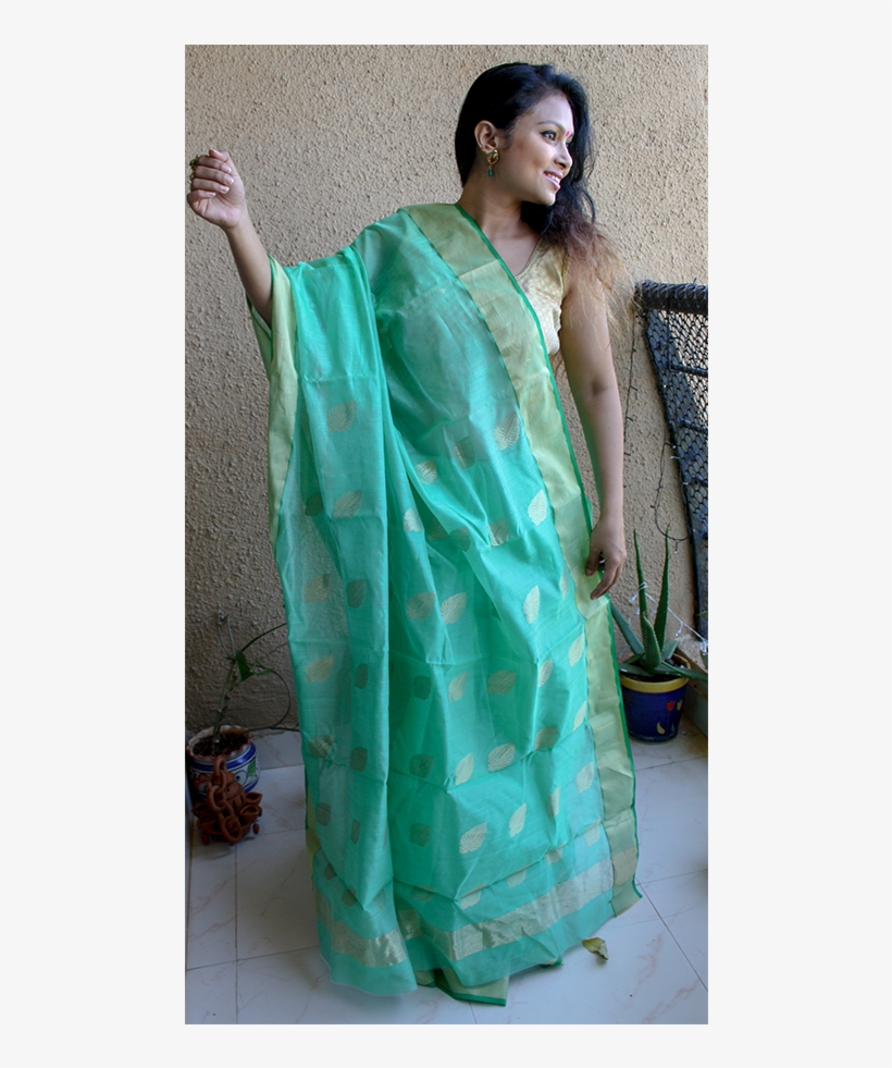 Chanderi Silk Saree In Green With Small Bootis All - Silk, transparent png