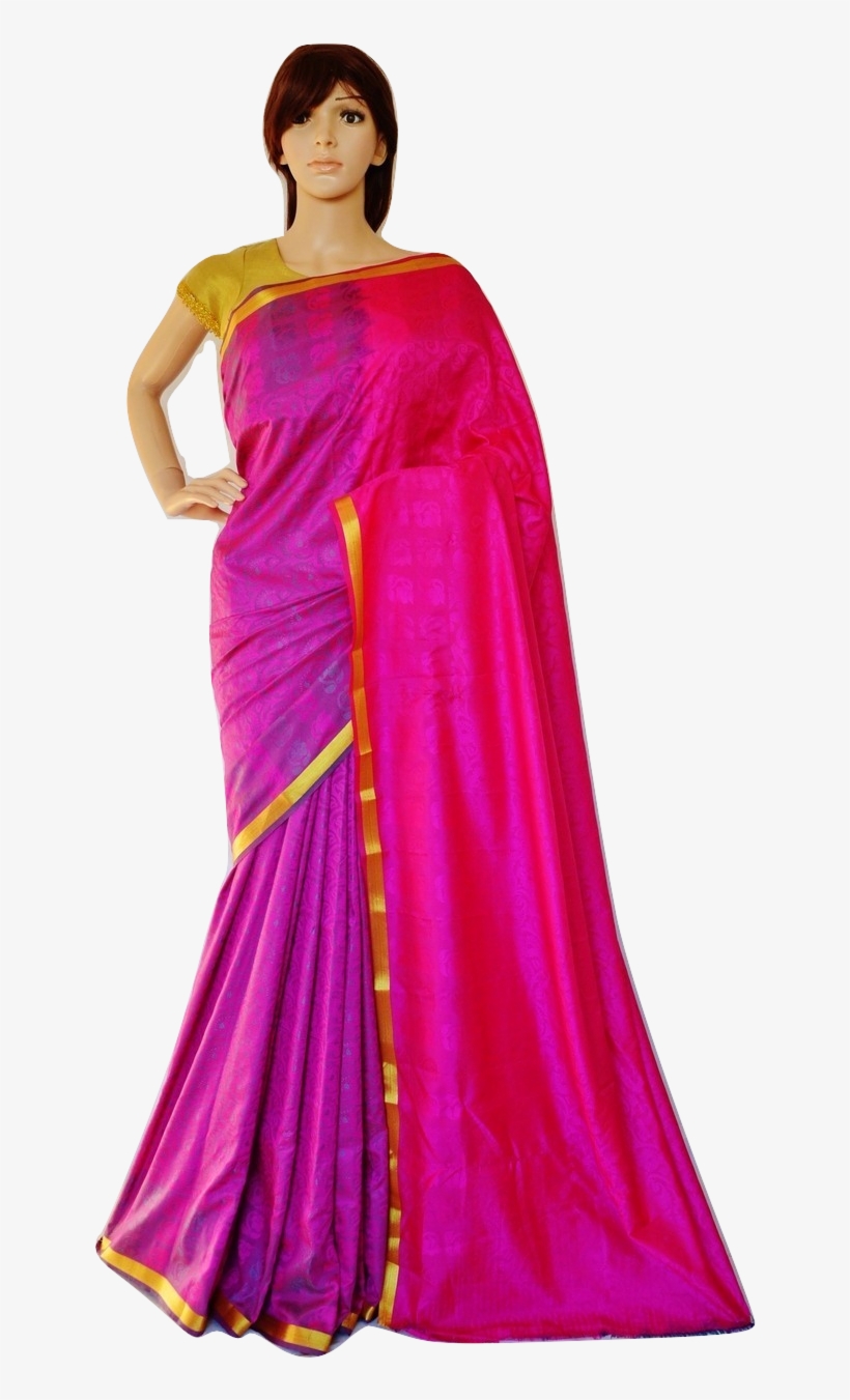 Magenta & Gold Colour Kanchipuram Silk Saree - Gown, transparent png