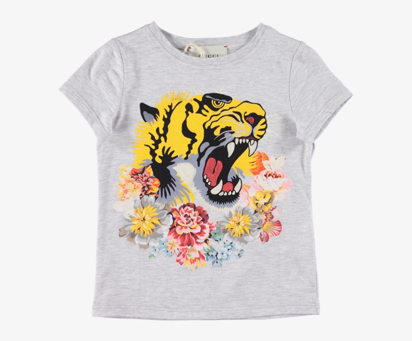 Picture Of Floral Tiger & Bumblebee Print T-shirt Grey - Shirt, transparent png