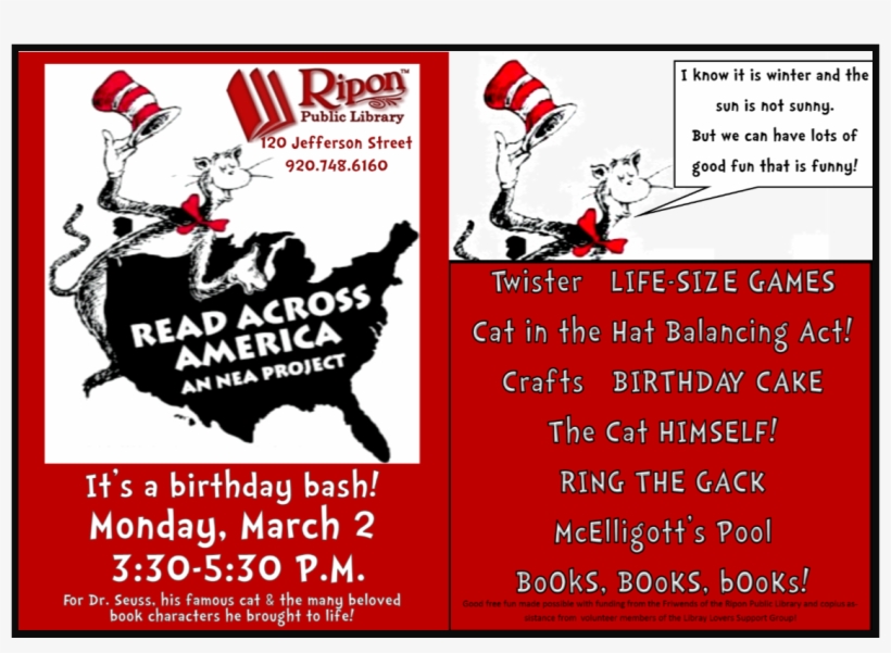 Seuss Birthday Bash March 2, - Read Across America, transparent png
