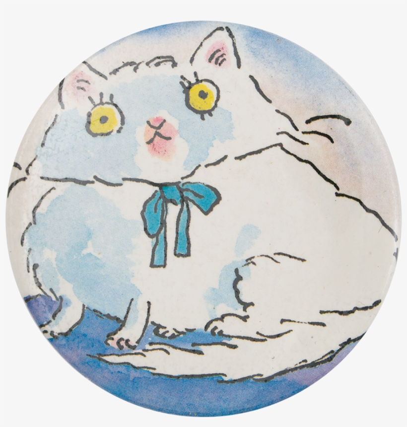 White Cat In Blue Bow - Cartoon, transparent png