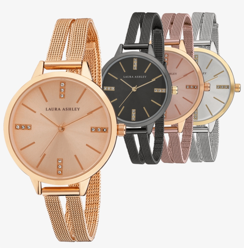 Laura Ashley Split Mesh Band Sunray Dial Watch, transparent png