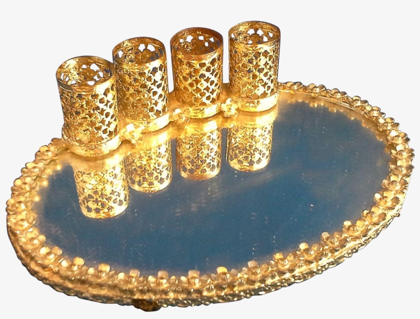 Vintage Silver Plate Vanity Mirror Tray Gold Filigree - Crystal, transparent png