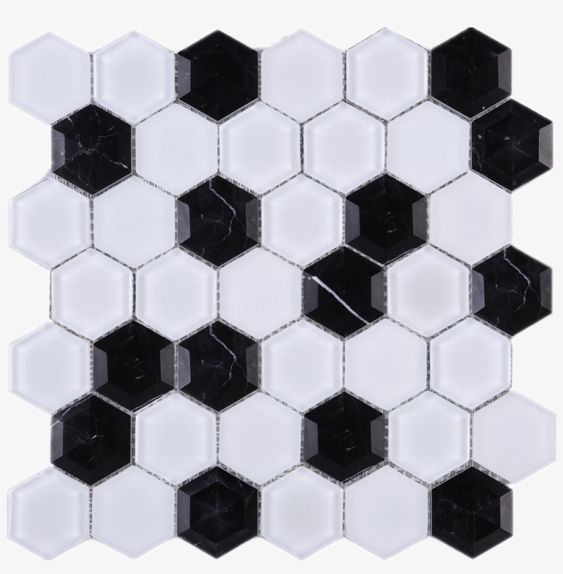 3d Hexagon Honey Comb Black And White Glass And Mosaic - Tile, transparent png