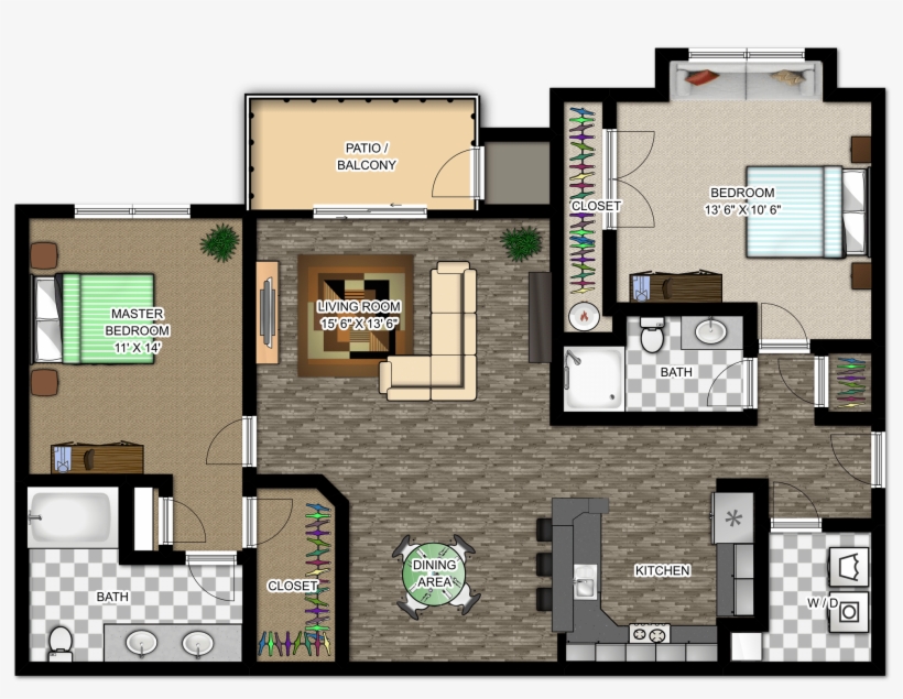 2 Bedroom/2 Bath-1167 Sq - Floor Plan, transparent png