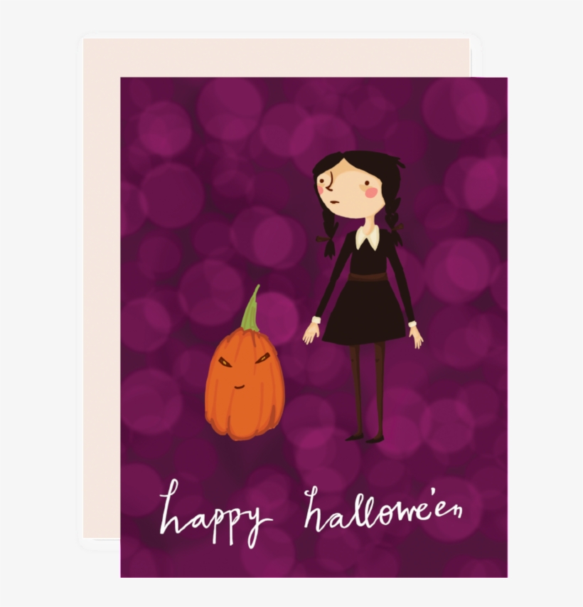 Girl And Pumpkin Halloween Card - Cartoon, transparent png