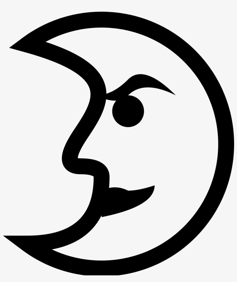 Open - Moon With Face Black And White Clipart, transparent png