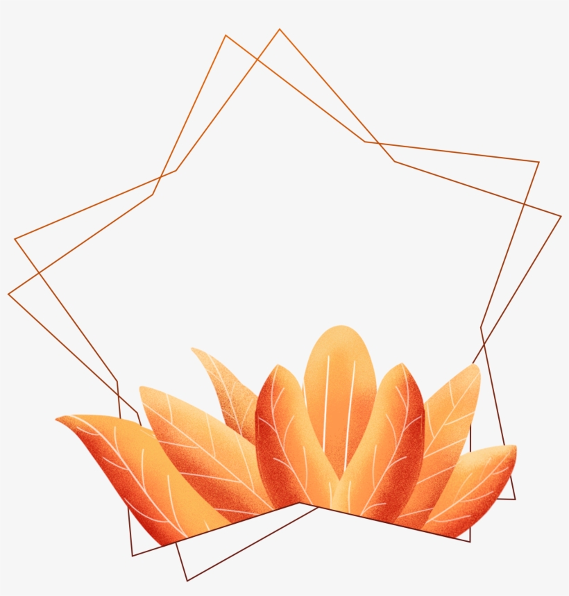 Hand Painted Border Coral Orange Leaves Plants Png - Leaf, transparent png