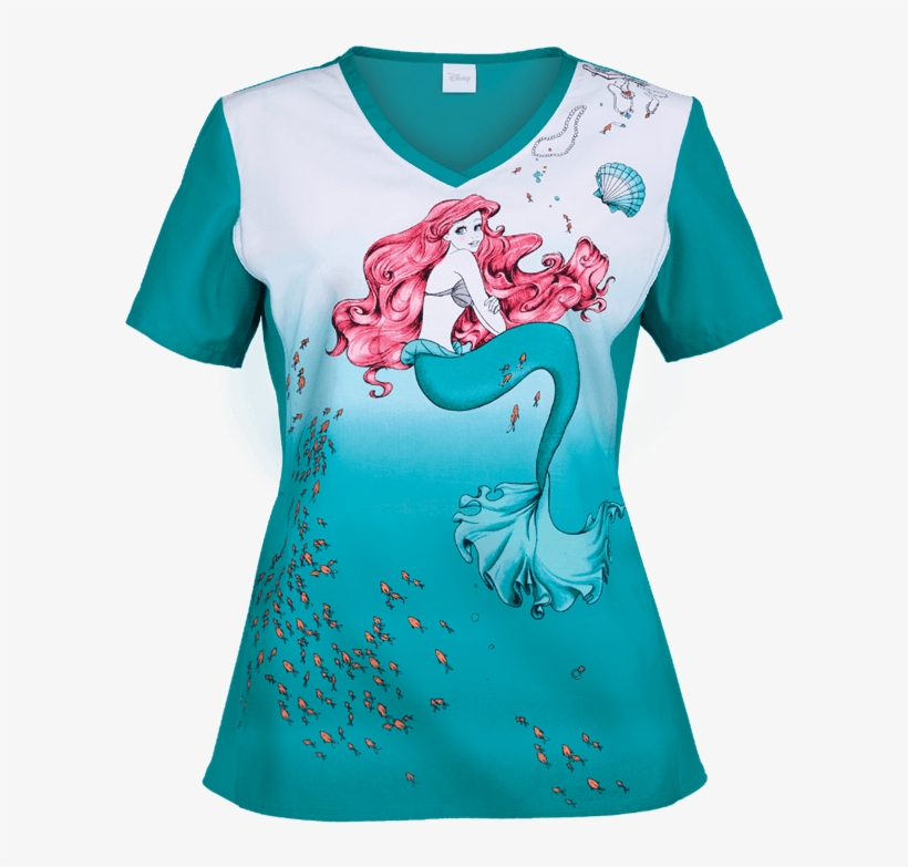Cherokee Tooniforms Little Mermaid Scrub Top Disney - Little Mermaid Scrub Top, transparent png
