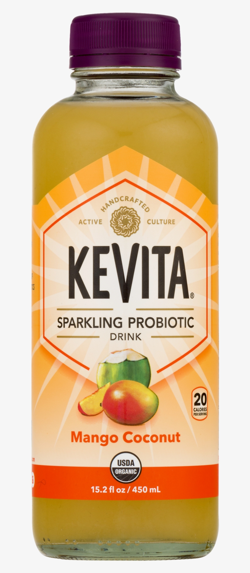 Kevita Sparkling Probiotic Mango Coconut Drink, - Kevita Sparkling Probiotic Drink Mango Coconut, transparent png