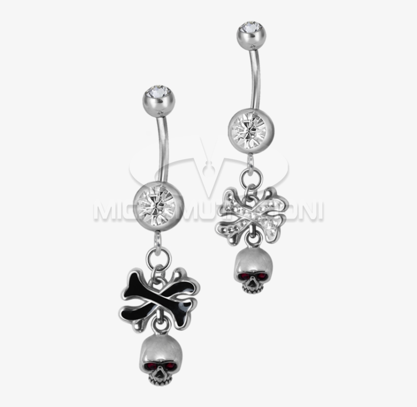 Steel Dangling Double Jewelled Bananabell With Skull - Earrings, transparent png