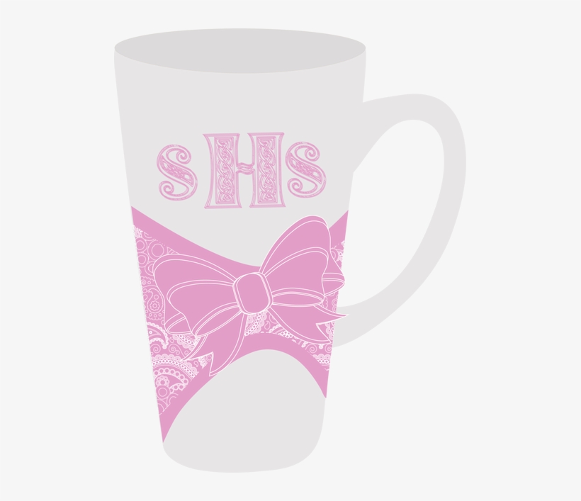 Monogrammed Latte Mug Pink Lace Ribbon Bow Monogram - Mug, transparent png