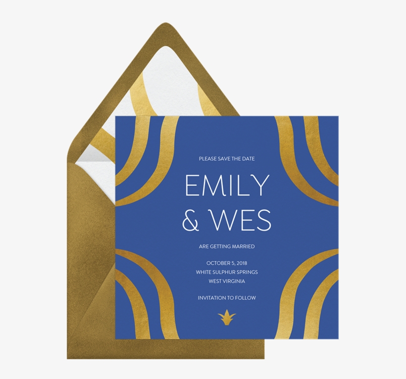 Luxe Gold Swirls Save The Date In Blue - Banner, transparent png