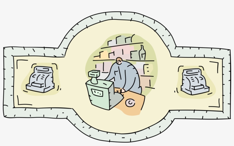 Vector Illustration Of Retail Store Cashier With Retailing - Cartoon, transparent png