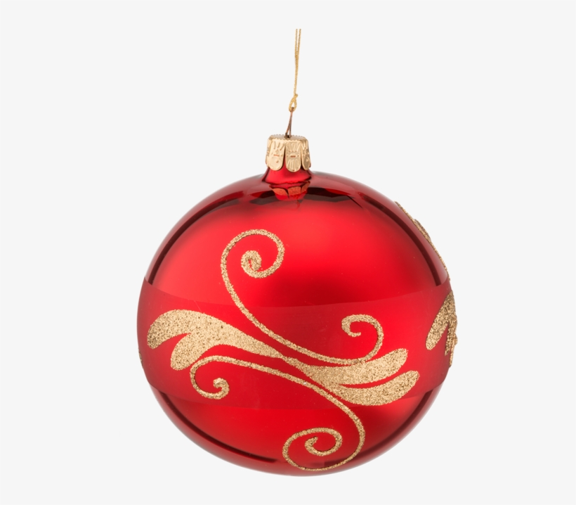 Glass Bauble Red With Goldglitter, 10 Cm - Christmas Ornament, transparent png