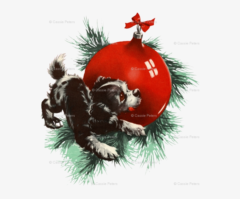 Vintage Christmas Puppy Wallpaper Angelandspot Spoonflower - Vintage Christmas Puppy, transparent png