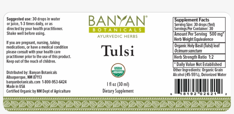 Banyan Botanicals, Tulsi, Liquid Extract, 1 Fl Oz - Banyan Botanicals, transparent png