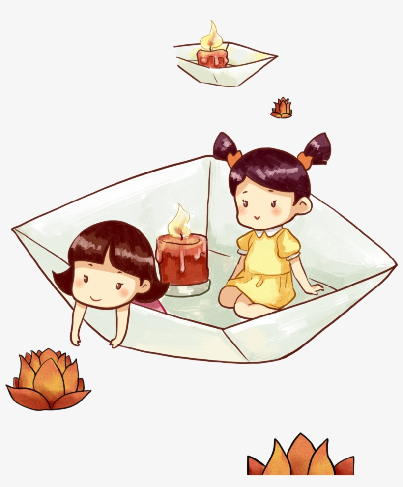 Sitting Paper Boat Lantern Cartoon Png And Psd - Cartoon, transparent png