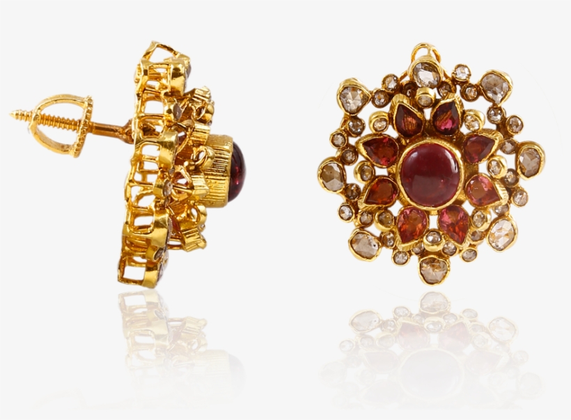 Crimson Flower Diamond Earrings - Earrings, transparent png