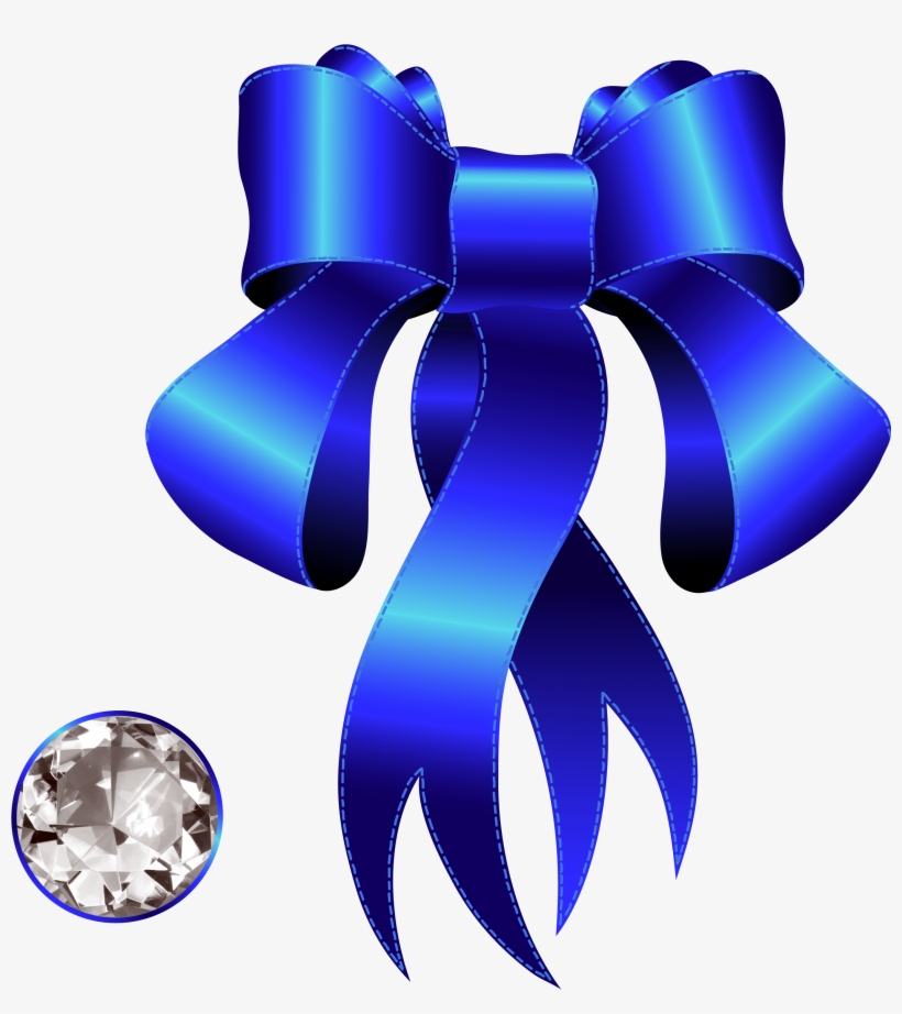 Blue Decorative Bow With Diamond Png Clipart - Blue Bow Clip Art, transparent png