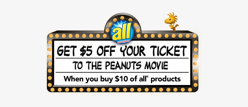 Save $5 On A Peanuts Movie Ticket - All Oxi Mighty Pacs Free Clear Laundry Detergent 39.7, transparent png