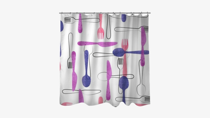 Watercolor Cutlery Seamless Pattern In Pink And Purple - Curtain, transparent png
