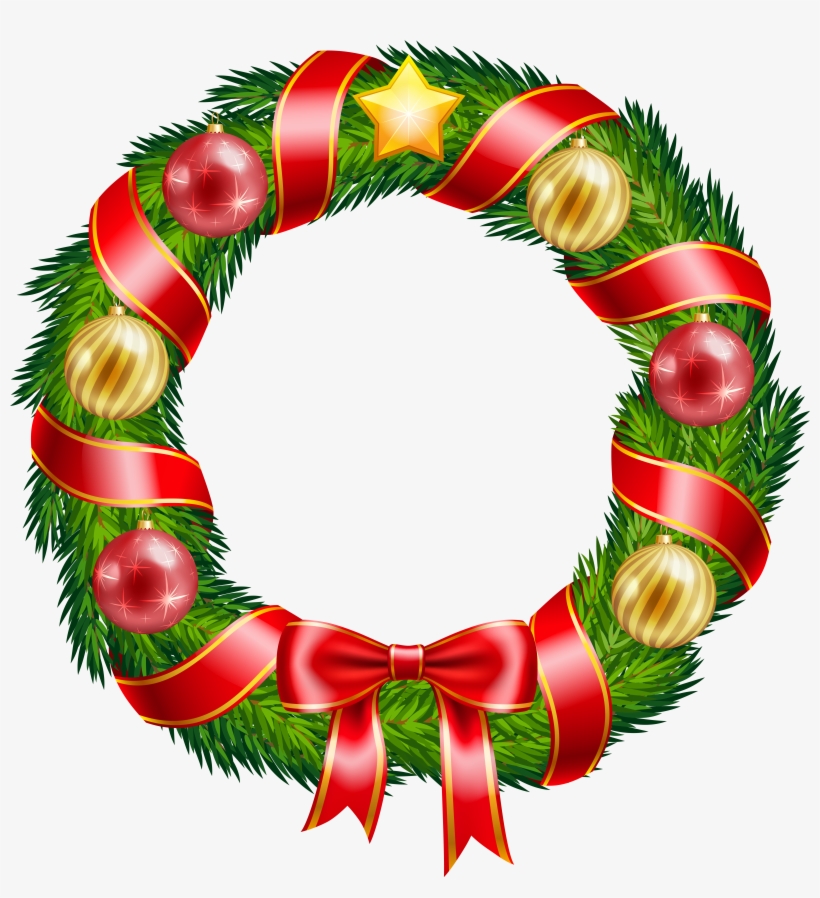 Christmas Wreath With Ornaments And Red Png - Christmas Wreath Png Free, transparent png